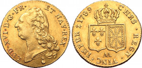 France, Kingdom. Louis XVI AV Double Louis d'or à la tête nue. Metz mint, 1789. Dies by B. Duvivier. LUD • XVI • D • G • FR • ET NAV • REX, bust to le...