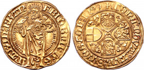 German States, Brandenburg-Franken (Markgrafschaft). Friedrich II der Ältere (the Elder) AV Goldgulden. Schwabach mint, 1499. FRIDRICH : D : G MARCҺ B...
