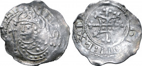 Great Britain, Norman. Henry I AR Penny. Quadrilateral on Cross Fleury type. Exeter mint, 1125-1135. Aelfwine(?), moneyer. [✠] hENRICVS:, crowned bust...