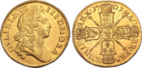Great Britain, Stuart. William III AV Guinea. 1701. Engraved by John Croker. GVLIELMVS • III • DEI • GRA •, laureate bust to right / • MAG • BR • FRA ...