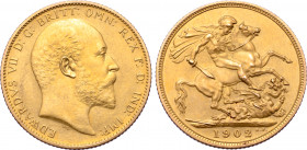 Great Britain, Saxe-Coburg and Gotha. Edward VII AV Matte Proof Sovereign. London mint, 1902. Designs by George William de Saulles and Benedetto Pistr...