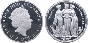 Great Britain, Windsor. Elizabeth II AR Proof 10oz £10 Pound. Three Graces "The Great Engravers" series. 2020. • ELIZABETH II • D • G • REG • F• D • 1...