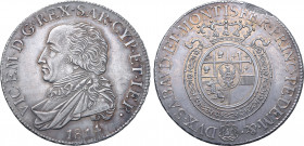 Italian States, Savoia-Sardegna (Savoy-Sardinia, Kingdom). Vittorio Emanuele I AR Mezzo Scudo. Torino mint, 1814. Dies by Amedeo Lavy. VIC • EM • D • ...