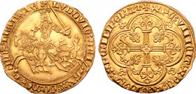 Low Countries, Vlaanderen (Flanders). Lodewijk II van Male AV Gouden rijder (franc à cheval). Gand (Ghent) mint, 1346-1384. LVDOVIC ⦂ DЄI GRA ⦂ COᙏЄS ...