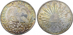 Mexico, Republic AR 8 Reales. San Luis Potosi mint, 1835. REPUBLICA MEXICANA •, eagle, with wings spread and head to right, alighting to left on cactu...