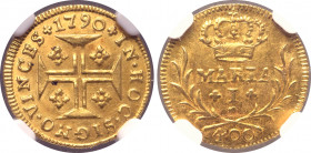 Portugal, Kingdom. Maria I AV Pinto - 400 Réis. Lisboa mint, 1790. MARIA surmounted by crown, below, denomination above and below wreath / ❀ IN • HOC ...
