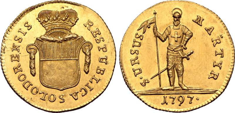Switzerland, Kanton Solothurn AV Duplone. 1797. RESPUBLICA SOLODORENSIS, crowned...