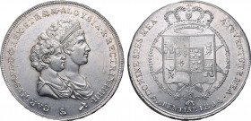 Italian States, Etruria (Kingdom). Carlo Ludovico di Borbone and Maria Luigia, as Regent, AR 1/2 Dena da 5 Lire. Firenze (Florence) mint, 1804 ('1' in...