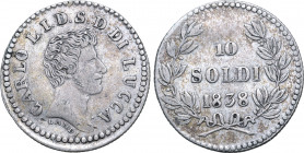 Italian States, Lucca (Duchy). Carlo Ludovico di Borbone AR 10 Soldi. 1838. CARLO L • I • D • S • D • DI LUCCA., head to right; LANDI below / Denomina...