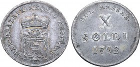 Italian States, Massa di Lunigiana (Duchy). Maria Beatrice d'Este Cybo Malaspina BI 1/2 Lira da 10 Soldi. Milano (Milan) mint, 1792. MAR • BEATRIX • A...