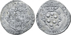 Italian States, Modena (Duchy). Cesare d´Este and Virginia de Medici AR Da 6 Bolognini. 1598-1615. : CAESAR : DVX : MVTINAE : REG C •, crowned Este an...