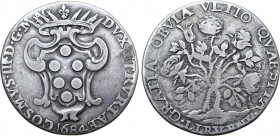 Italian States, Toscana (Tuscany, Grand Duchy). Cosimo III de’ Medici AR Pezzo della Rosa. Firenze (Florence) mint for Livorno, 1684. • COSMVS • III •...