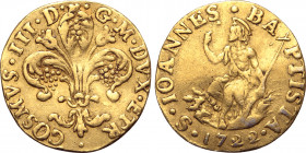 Italian States, Toscana (Tuscany, Grand Duchy). Cosimo III de’ Medici AV Zecchino or Fiorino. Firenze (Florence) mint, 1722. COSMVS • III • D • G • M ...