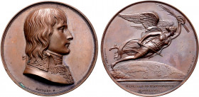 France, First Republic. Napoléon Bonaparte, as General de l'armée d'Italie, Æ Medal. Commemorating the Battle of Montenotte. Dated 1796. Dies by Jeuff...