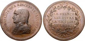 France, First Republic. Napoléon Bonaparte, as General de l'armée d'Italie, Æ Medal. Commemorating Napoléon following his victory in the War of the Fi...