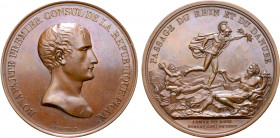 France, First Republic. Napoléon Bonaparte, as Premier Consul, Æ Medal. Commemorating the crossing of the Rhine and the Danube by the army of General ...