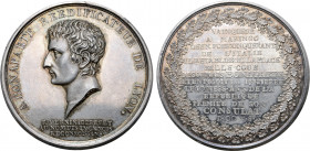 France, First Republic. Napoléon Bonaparte, as Premier Consul, AR Medal. Celebrating Napoléon as rebuilder of Lyon. Dated L'An 8 and year 1 of Bonapar...