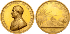 France, First Republic. Napoléon Bonaparte, as Premier Consul, Gilt Æ Medal. Celebrating the peace at Luneville. Dually dated L'An 9 and 1801. Dies by...