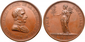 France, First Republic. Napoléon Bonaparte, as Premier Consul, Æ Medal. Celebrating the peace at Luneville. Dated 20 Pluviôse L'An 9 = 9 February 1801...