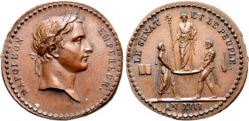 France, First Empire. Napoléon I Æ Medal. Celebrating the coronation of Napoléon. Dated L'An 13 = 1804. NAPOLEON EMPEREUR., laureate head to right / L...