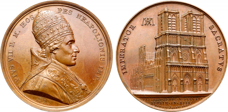 France, First Empire. Napoléon I Æ Medal. Commemorating Pope Pius VII's role in ...