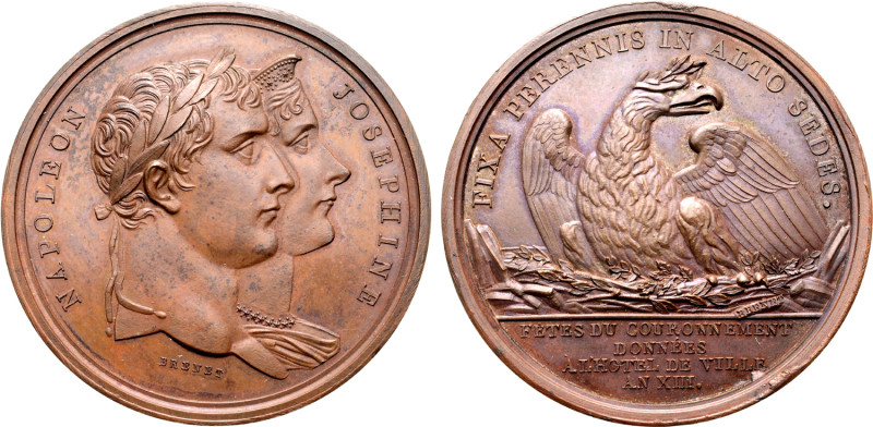 France, First Empire. Napoléon I, with Josephine, Æ Medal. Commemorating the cor...