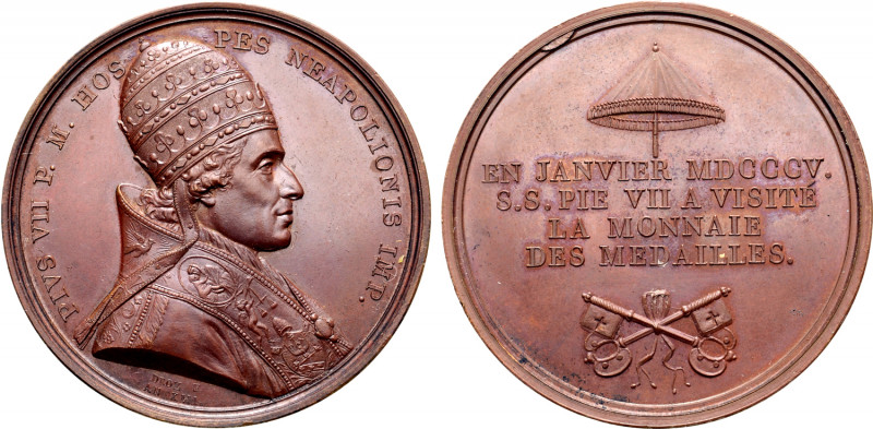 France, First Empire. Napoléon I Æ Medal. Commemorating the visit of Pope Pius V...