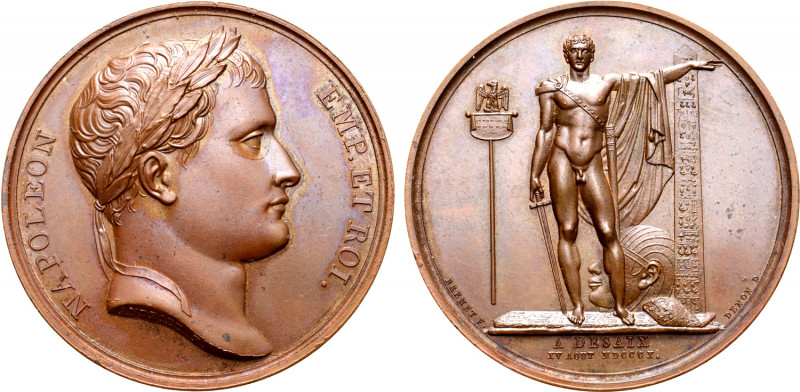 France, First Empire. Napoléon I Æ Medal. Memorialising the statue of Desaix in ...