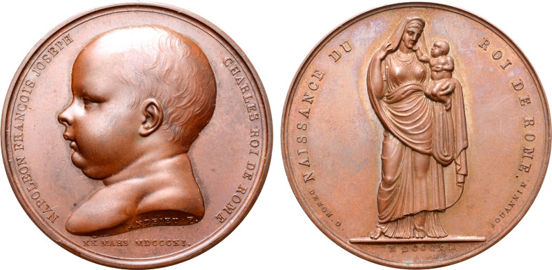 France, First Empire. Napoléon I, with Marie-Louise and Napoléon II, Æ Medal. Co...