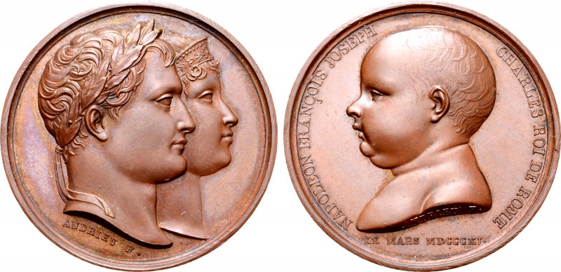 France, First Empire. Napoléon I, with Marie-Louise and Napoléon II, Æ Medal. Co...