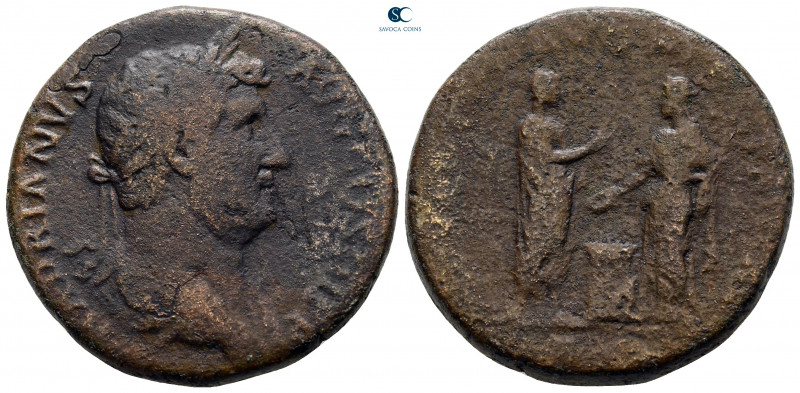 Hadrian AD 117-138. Rome
Sestertius Æ

31 mm, 24,93 g



nearly very fine...