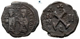 Phocas, with Leontia AD 602-610. Theoupolis (Antioch). Decanummium Æ