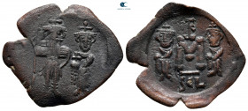 Constans II, with Constantine IV, Heraclius, and Tiberius AD 641-668. Syracuse. Follis or 40 Nummi Æ