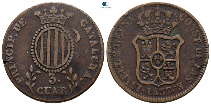 Spain. Isabella II AD 1830-1904.
3 Cuartos CU

26 mm, 7,08 g



very fine