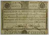Pio VI, Banco di Santo Spirito di Roma (Papal States), 92 Scudi 1786, SP-90A PS-466, della più grande rarità, RRRRR, MB-BB