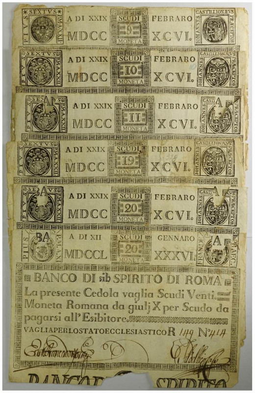 Pio VI, Banco di Santo Spirito di Roma (Papal States), tagli da 9, 10, 11, 19, 2...