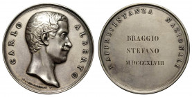 Carlo Alberto, medaglia di Rappresentanza Nazionale conferita al Deputato della Camera Braggio Stefano eletto nella 1° Legislatura 1848, uno dei 204 e...