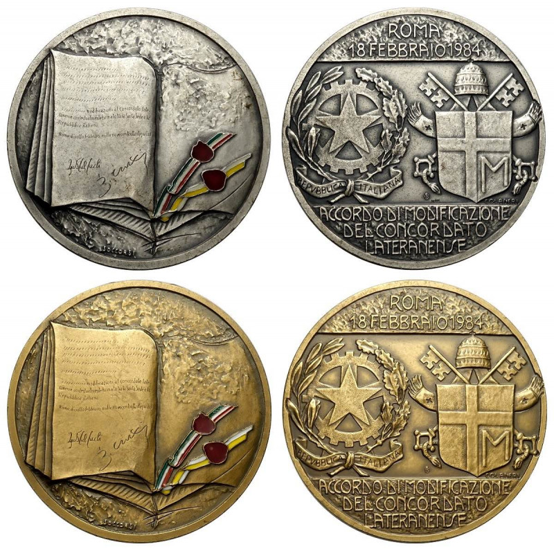 Giovanni Paolo II, coppia di medaglie a ricordo dell’accordo di modificazione de...