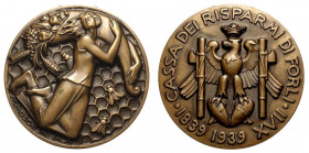 Forlì, medaglia a ricordo del centenario della cassa di risparmio di Forlì 1839-1939, opus Moschi, RR Br mm 70 g 231,97 q.FDC