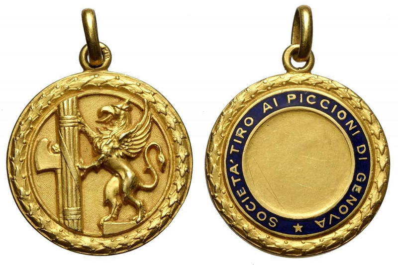 Genova , medaglia premio della società di tiro ai piccioni, opus Johnson, RRR Au...