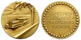 Montecatini, medaglia permio per un concorso di eleganza per auto 1934, RRR Au mm 20 g 3,82 migliore di SPL