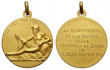 San Benedetto Po, Mantova medaglia ai benemeriti della difesa della Chiavica di Zara per la piena del fiume Po 1907, in astuccio originale, opus Johns...