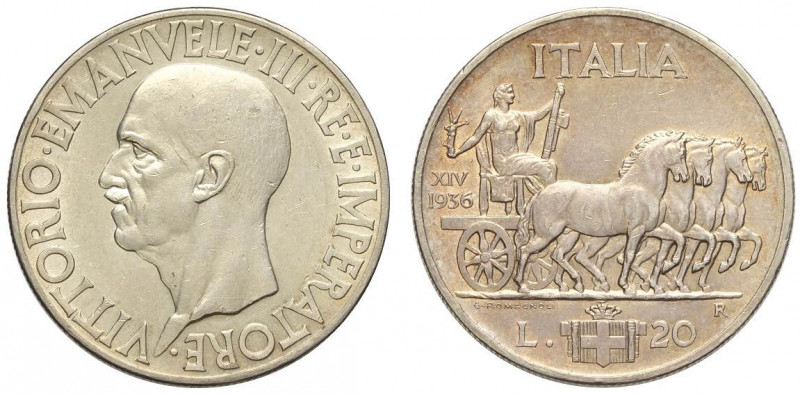 20 Lire 1936, Rara Ag mm 35,5 lieve colpetto, SPL