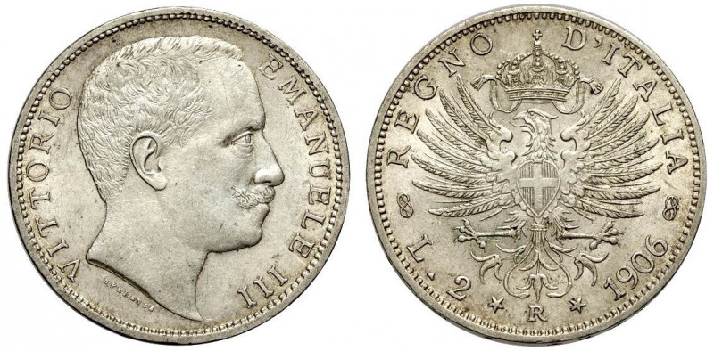 2 Lire 1906, Ag mm 27 ottimo esemplare, SPL-FDC