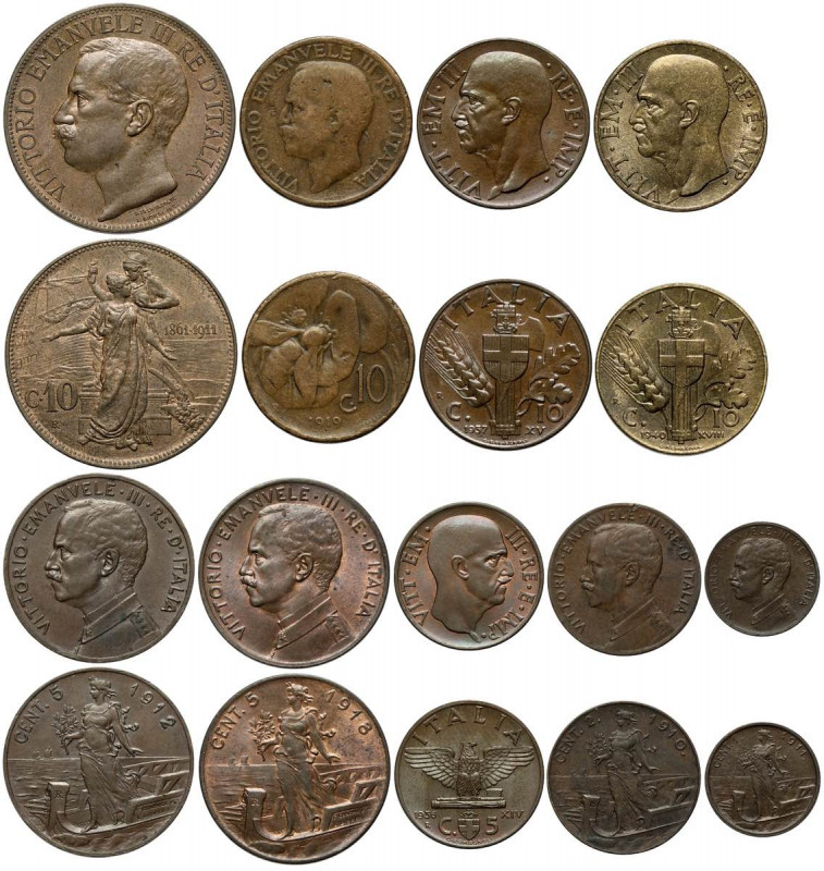 Serie completa della monetazione in rame, ad esclusione del 2 Centesimi 1907, Ce...