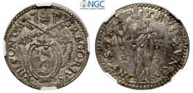 Ancona, Gregorio XIII (1572-1585), Testone da 3 Giuli, Mun-220I Ag mm 30 g 9,62 in Slab NGC AU58