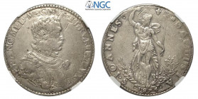 Firenze, Francesco I dè Medici, Piastra d'argento 1574 con corazza liscia, RRRR MIR-180 Ag mm 41 in Slab NGC VF30