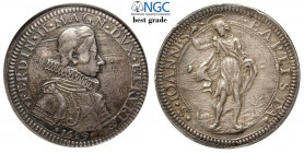 Firenze, Ferdinando II dè Medici, Piastra d'argento 1629, Rara Dav-4200 MIR-291/1 Ag mm 43 in Slab NGC AU58 (Best Grade of NGC)