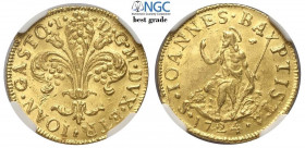 Firenze, Giovanni Gastone de Medici, Zecchino o Fiorino d'oro 1724, Rara Au mm 22 conservazione eccezionale per questo tipo, in Slab NGC MS64 (Best Gr...