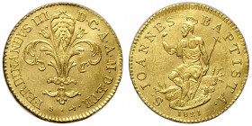Firenze, Ferdinando III di Lorena, Zecchino o Fiorino d'oro 1821, RRR Au mm 21 metallo lucente, migliore di SPL